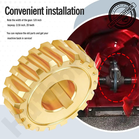 20T Worm Gear Replacement for 40 to 42 Inch Snowblowers as a Go-To Fix 1-7/8 Inch OD with installation detail