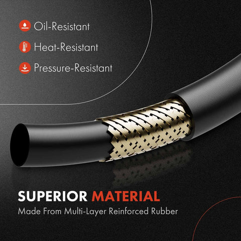 Close-up of multi-layer reinforced rubber Dodge Ram Power Steering Pressure Hose Line Assembly with material details