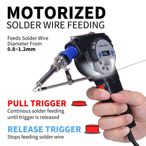Industrial Automatic Soldering Gun Kit With Digital Display And Temperature Control Motorized Solder Wire Feed And Stabilization Includes 80g Solder Wire For Precision Electronics Repairs Boss Level Workshop Ready handheld view.