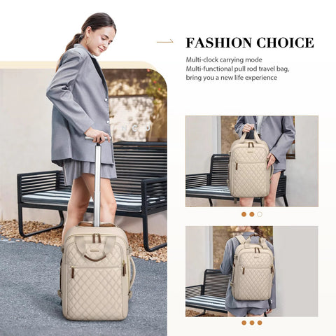 Stylish rolling laptop backpack for travel in apricot color