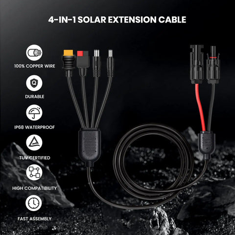 4 In 1 Solar Connector Kit With DC7909 DC5521 Anderson And XT60 Adapters For Solar Panels And Power Stations 16 AWG 2M Cable Length