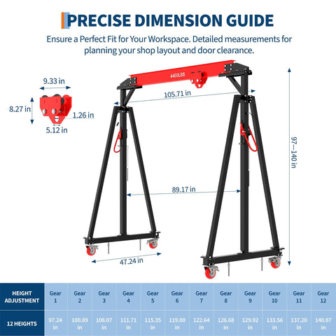 2 Ton Gantry Crane With Manual Trolley Hook And Sling Strap 4400 Lbs Steel I Beam Hoist Dimensions Guide