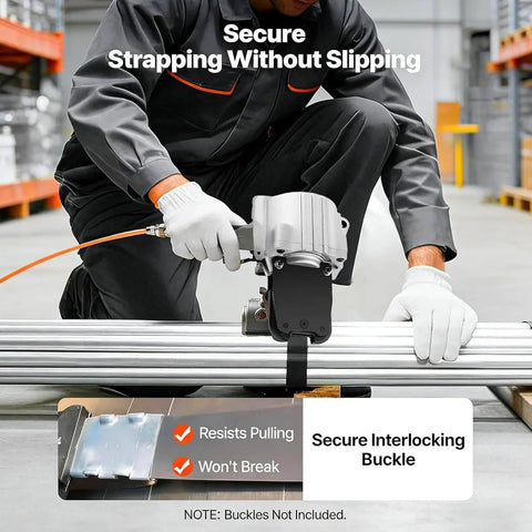 Pneumatic Steel Strapping Tool For Heavy Duty Packaging, 8500N Tension, No Power Supply Needed, operator strapping metal pipes