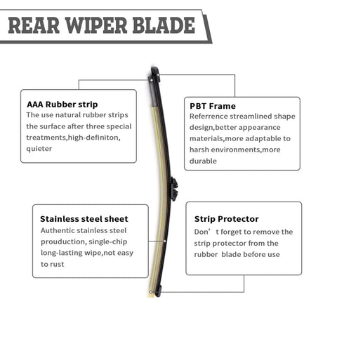 Complete Rear Wiper Arm And Blade Kit Swap For Ford Escape 2013 To 2023 And Explorer 2011 To 2023 with rubber strip and stainless steel.