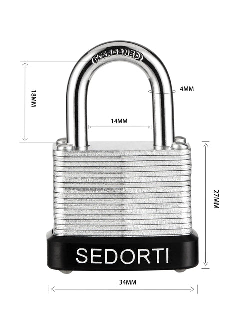 Tough As Nails Laminated Steel Padlock Set Pack Of 4 With 1-1/4 Inch Wide Body Keyed Alike Locks For Gym Lockers Luggage Suitcases