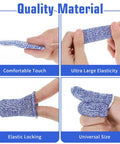 24 Pack Finger Cut Resistant Protector Gloves Plus Finger Cots Set showing comfortable touch, large elasticity, elastic locking, universal size