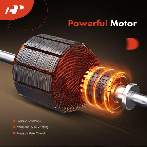 Top Shelf Heavy Duty Engine Electric Water Pump Straight Shot Replacement For Ford Fusion CMAX Mkz 2.0L Full Hybrid And Plug In Models Ready To Roll Built Tough Never Quit Seamless Install Every Time motor close-up with wire winding and glowing design.