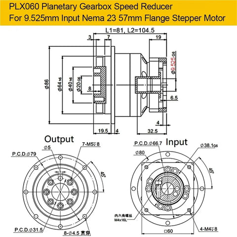 Heavy Duty Planetary Gearbox With Helical Gears And Flange Output Speed Reducer For Nema Stepper Servo Units 40 To 1 Reduction 24Mm Input Shaft Built Tough blueprint and dimensions