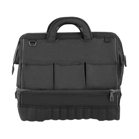Front view of Pro Drop-Bottom Tool Bag With 15 Pockets, Waterproof Bottom, StayPut Handles, and Removable Padded Strap for Pros