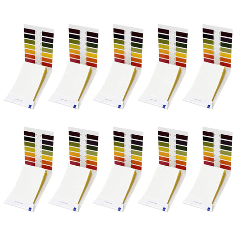 10 Pack 800 Pieces PH Test Strips 80 Pieces Per Pack Bulk Pack With Universal Litmus Indicator Full Range 1 To 14 PH Testing Paper Litmus Strips For Water Wine Saliva Urine Soil Food Fish Tank Fast 5 Second Readout displayed in a 10 pack arrangement