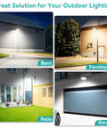 Outdoor Dusk To Dawn LED Wall Pack Light 80W 10450 Lumens 9 Inch IP65 Flood Light illuminating barn, farmhouse, garage, and patio at night