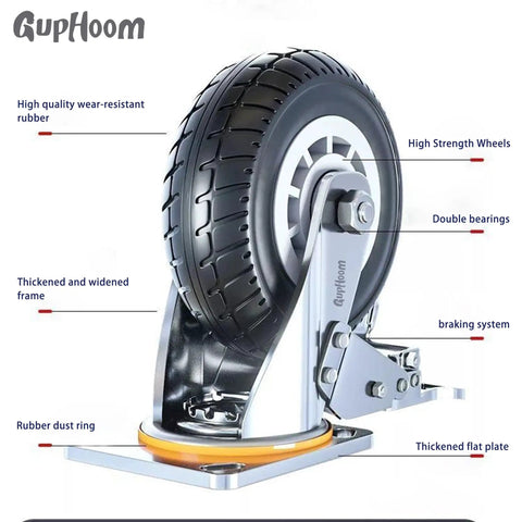 Close-up of 3 Inch Heavy Duty Rubber Swivel Caster Wheels Non Marking Quiet Roll With Anti Skid 360 Degree Ball Bearing Steel Yoke
