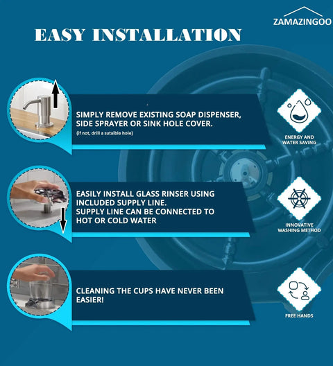 360 Degree Glass Rinser For Kitchen Sink Matte Black Cup Washer High Pressure Cleaner Easy Installation Infographic