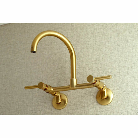 8 Inch Adjustable Center Wall Mount Kitchen Faucet With Solid Brass Construction Drip Free Ceramic Disc Cartridge
