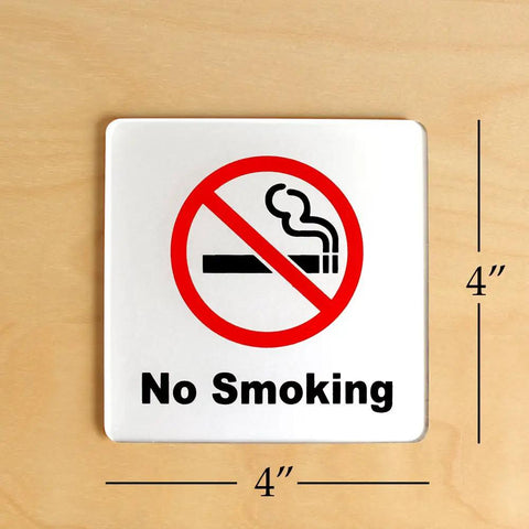 Two Pack No Smoking Sign 4x4 Acrylic Classic With Self Adhesive Rust Free For Cars Offices Restaurants Indoor Or Outdoor Use High Contrast Red Black Silver For Clear Visibility