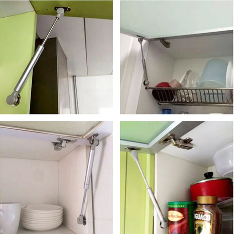 Two Sets Silver Ten Inch Gas Strut With 120 Newton Lift Force 27 Pound Hydraulic Air Prop Lift Support For Cabinets And Kitchen Doors Installed