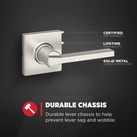 Interior Passage Door Lever For Closet And Hallway Doors, Reversible Non Locking Handle In Satin Nickel Finish With Microban Protection