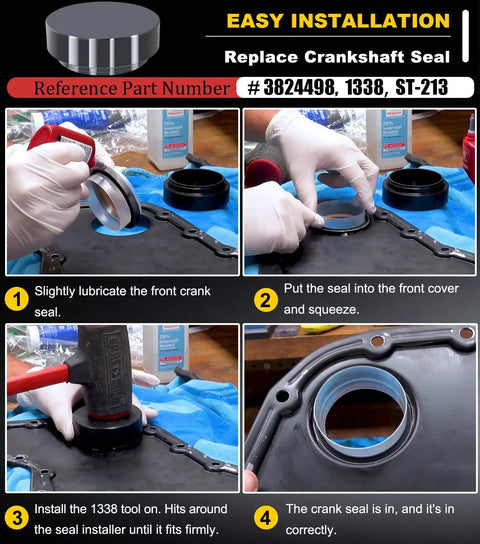 Step-by-step installation of crankshaft seal with All-In-One Front Cover Crankshaft Seal Installer Kit for Cummins engines