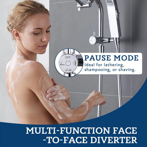 12 Inch All Metal Rain Shower Head With Handheld Spray In Chrome Finish Featuring 144 Wide Angle Nozzles For Solid Bathroom Upgrades That Let You Straight Up Kick Back And Chill Daily with pause mode button