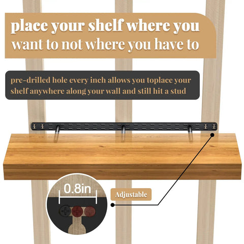 Heavy Duty Floating Shelf Brackets Set Features Hella Strong Hidden Wall Mount Hardware With Easy Peasy Drill Jig, adjustable design with pre-drilled holes.