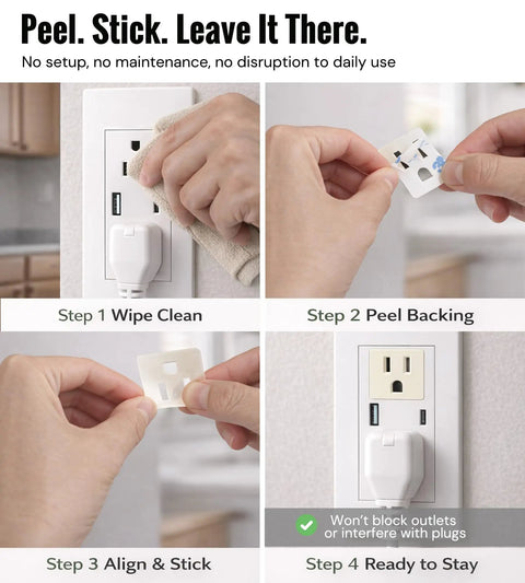 Installation of Nine Pack Heat Activated Fire Suppression Patches For Outlets, Power Strips, And Electrical Devices, Self Activating At 230 Fahrenheit