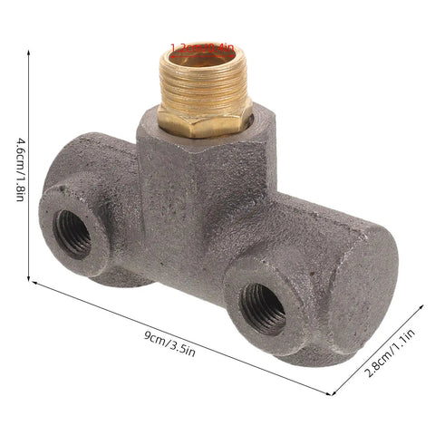Four Way Pneumatic Connection Block with beefy cast iron construction and precision machined one half inch and one quarter inch male threads
