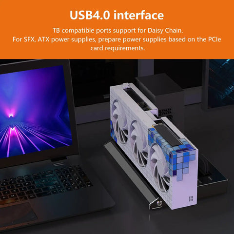 Game Changing External Gpu Docking Station With USB 4.0 And Thunderbolt 3, showcasing GPU enclosure beside laptop.