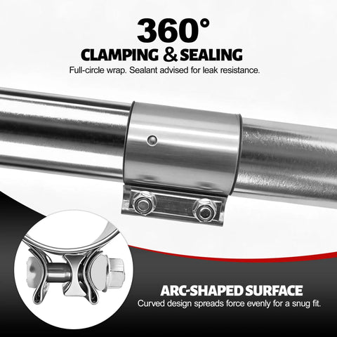 Top Shelf 2.5 Inch Exhaust Clamp And Muffler Sleeve Coupler Forged From Tough As Nails 304 Stainless Steel for secure 360° sealing.