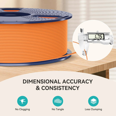 Orange matte PLA filament spool, side view, 1.75 mm, 1 kg (2.2 lb)