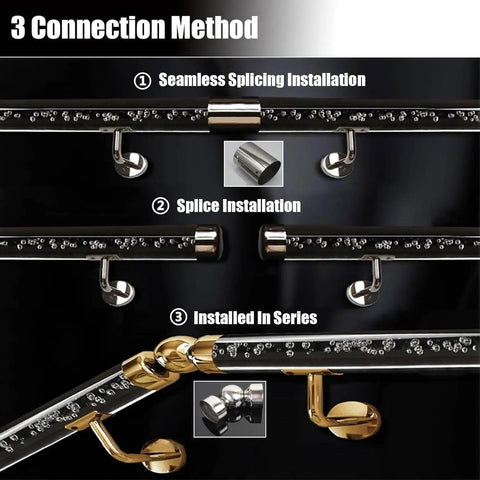 Crystal Clear Acrylic Stair Handrail With Rock Solid Silver Wall Mount Brackets Custom Length Non Slip Transparent Safety Railing installation methods display.