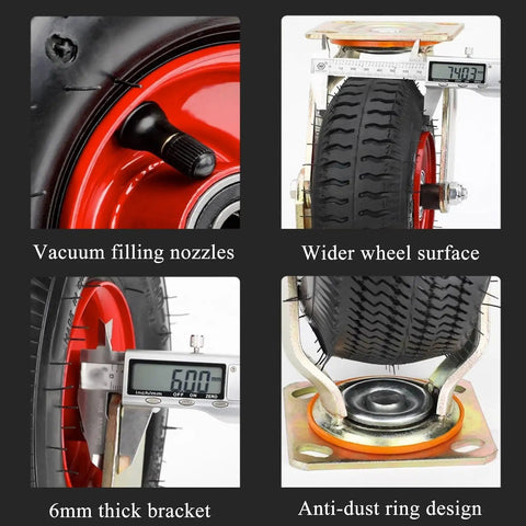 Heavy Duty Air Floating Caster Wheels For Industrial Carts feature vacuum filling nozzles and wider wheel surface for enhanced performance.