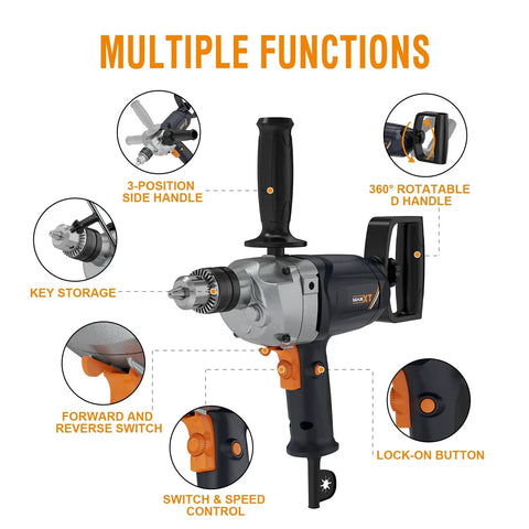 Heavy Duty 9A Corded Drill Mixer With Spade Handle Half Inch Chuck 360 Degree Rotation Pro Grade Concrete Mud Mixing Drill Machine highlighted features
