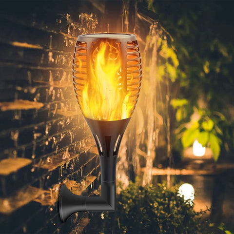 Lit Upgraded Solar Flame Lights Outdoor 3 Options Solar Torch Waterproof Dancing Flame Post Lights For Garden