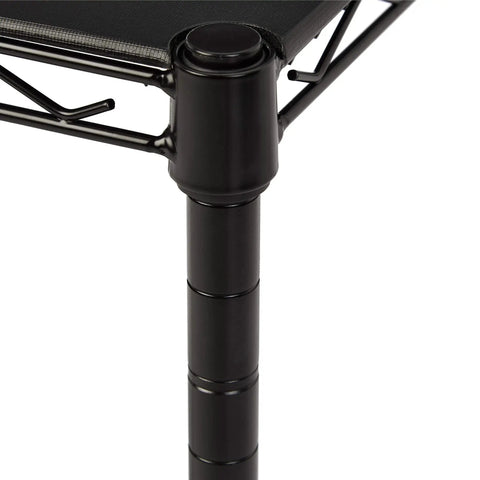 Close-up of the sturdy leg on the Rock Solid Heavy Duty 2 Shelf Stackable Steel Wire Rack With Tough Black Finish.