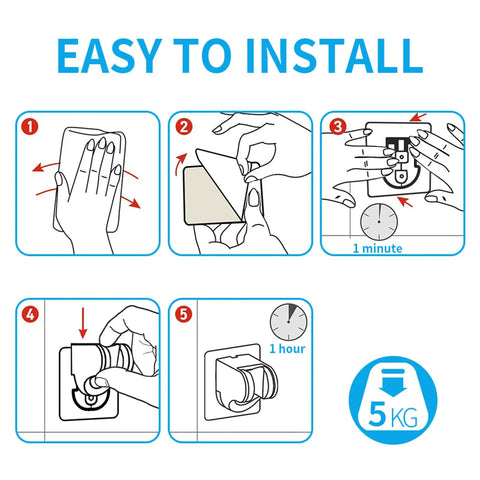 Installation guide for Stick On Shower Head Mount With Adjustable Swivel For RV And Bathroom Easy Install Self Adhesive Strong Grip Universal ABS Chrome Bracket Handheld Wand Holder.