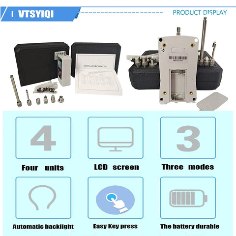 500N Digital Push Pull Force Gauge Tester For Lab Destructive Testing, 50Kg, 110Lbf, 1800Oz Capacity, Ultra Precise 0.1N, 0.01Kg, 0.01Lb Readouts, Inner Sensor Dynamometer, Built Tough For Real World Use, digital force gauge with accessories and LCD screen