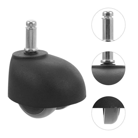 Four Piece Nylon Office Chair Wheels Silent Swivel Casters Sturdy Replacement Glides for hardwood floors, black nylon wheel detail.