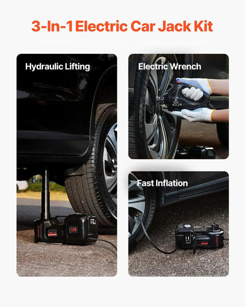 Electric Car Jack 5 Ton With Built In Inflator All In One 12V Tire Change Kit Scissor Jack With Led Light And Impact Wrench Portable Lift