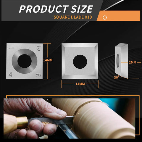 Knockout 14 X 14 X 2 Mm Square Carbide Inserts For Woodturning and Helical Planers with size details and usage in woodturning.