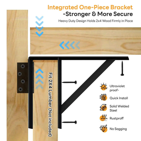 Heavy Duty Anti Sag Gate Kit With Left Opening Latch And Adjustable Bracket Gate Frame Hardware For Wooden Fence Or Patio Fits 24 To 60 Inch Wide Openings Works With 2x4 Lumber, showing integrated bracket and screws on wood frame.