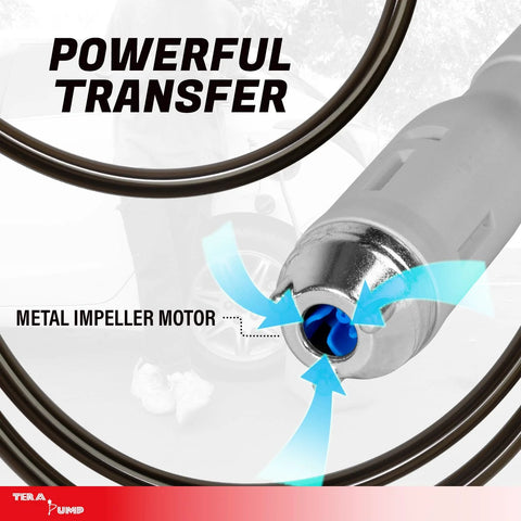 5th Gen Fuel Transfer Pump With Overfill Protection 2.7 GPM Universal Gas Can Adapter showing metal impeller motor