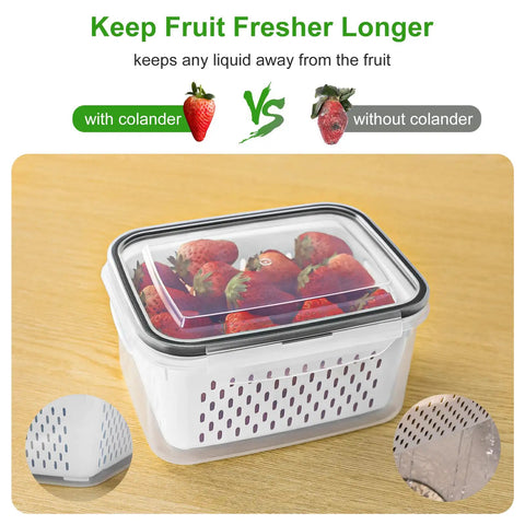 5 Pack Large Fridge Storage Containers With Removable Colander, Leakproof Design, Dishwasher And Microwave Safe with strawberries