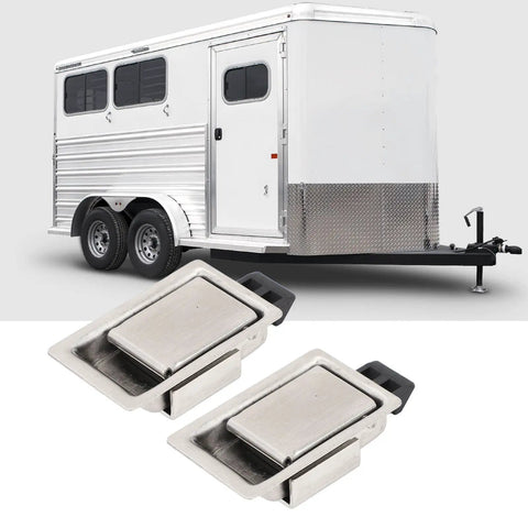 Heavy Duty Commercial Grade Stainless Steel Flush Mount Paddle Handle Lock Pair near utility trailer for secure locking.
