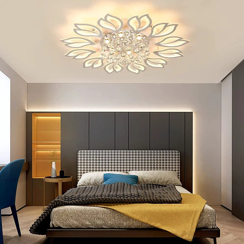 Bedroom with Led Flower Ceiling Light With Remote Dimmable Modern Flush Mount Chandelier, Acrylic Petal Ceiling Fixture