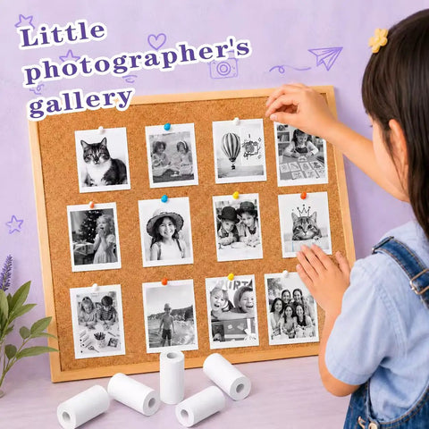 12 Rolls Kids Camera Instant Print Thermal Paper Refill 2.2In x 19.7Ft HD Photo Paper Safe BPA Free For Instant Print Cameras 80 Plus Photos Per Roll on corkboard