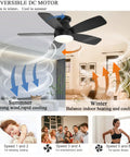 Dope 42 Inch Low Profile Ceiling Fan With Lights Remote App Control Reversible DC Motor in indoor cooling and heating mode