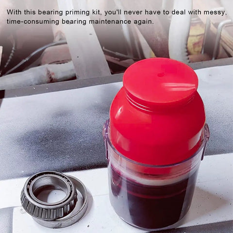Hella Tough Portable Wheel Bearing Packer Tool To Flush Old Grease And Repack Axle Seals Quick For Garage Projects And Road Ready Rigs With Impact Proof Shell with rubber lid and bearing.