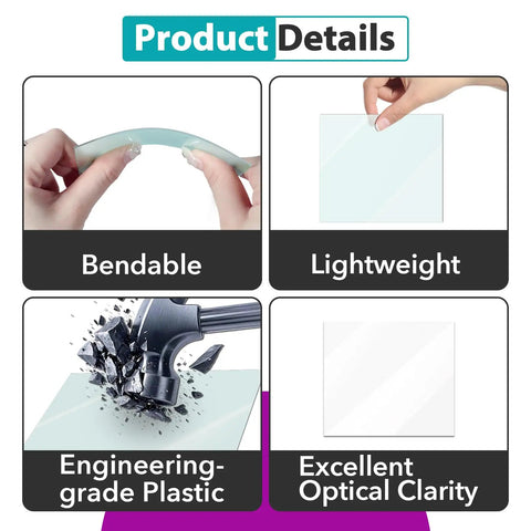 Bendable and lightweight lens for welding helmet; engineered plastic with optical clarity; Replacement Lens Sets For Welding Helmets With Ultra Clear Inner And Outer Screens 20 Pcs Scratch Resistant Covers Fits Performance Series Models 299616 296756 296755 296753 296751 296757.