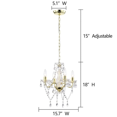 Antique Gold Crystal Chandelier 4 Light Modern Mini Pendant Style Lighting Fixture For Dining Room Living Room Kitchen Hallway