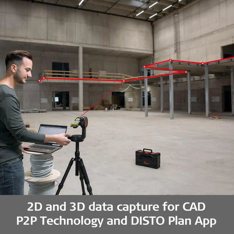 DISTO X6 P2P Laser Range Finder Kit With 800 Ft Reach Point To Point Measuring Bluetooth Data Transfer on tripod in warehouse